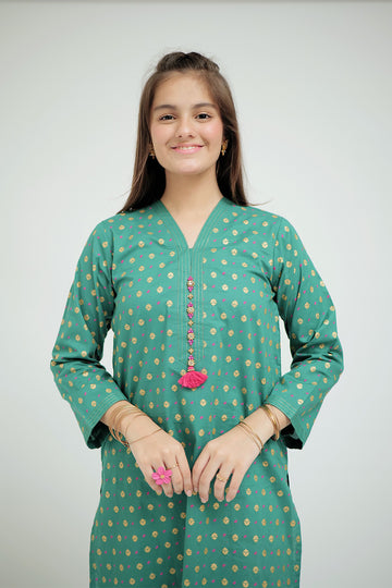 GAD-02652 | Turquoise Green | Casual 3 Piece Suit   | Cotton Cambric